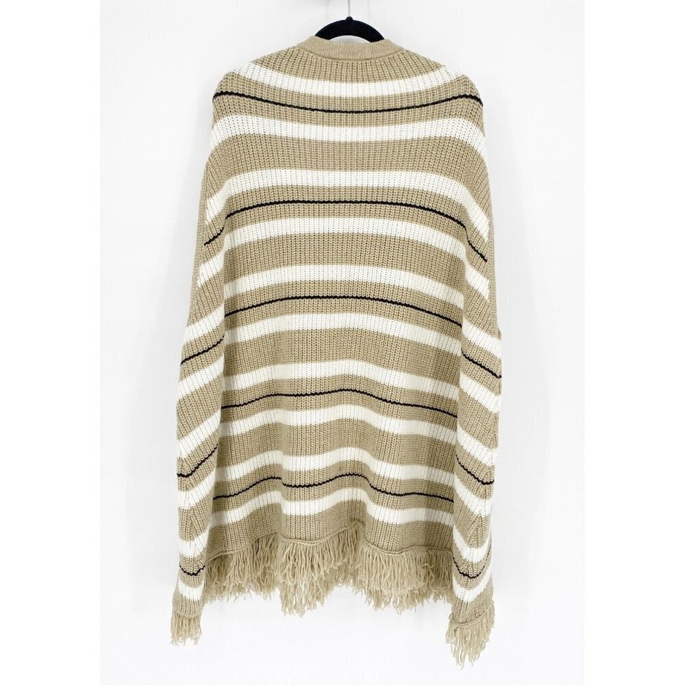 Zara Halo Brown Striped Sleeveless V Neck Fringed Hem Poncho Sweater Size S - Picture 4 of 10